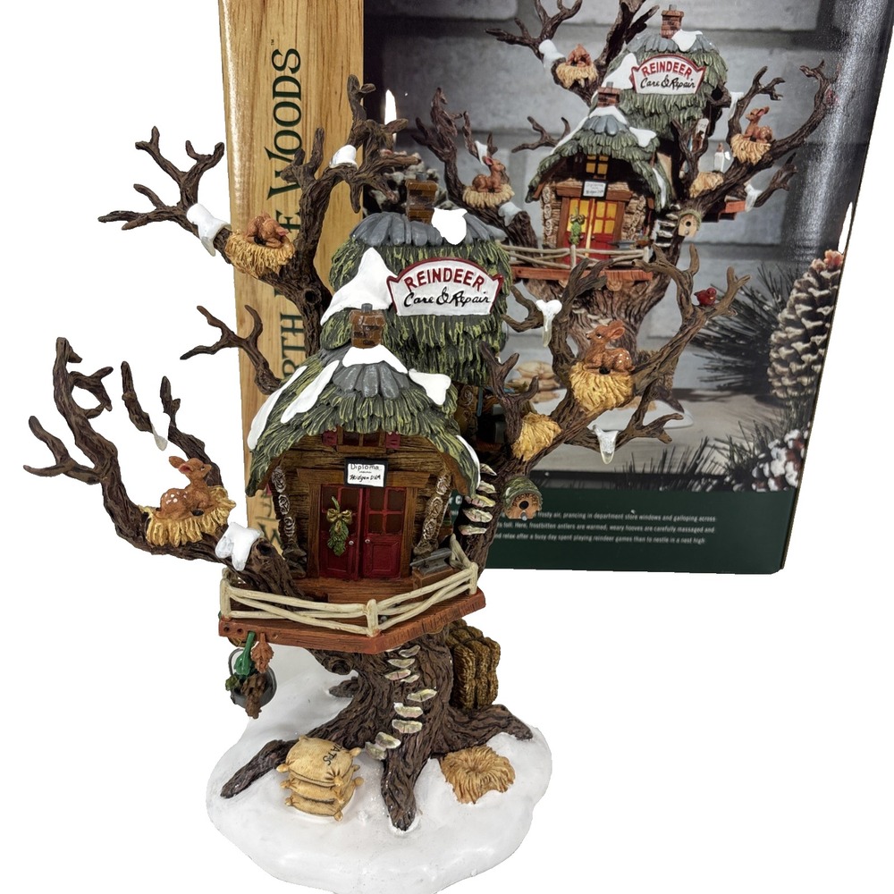 Dept 56 North Pole Woods Series Reindeer Care and Repair Lighted Tree 56882